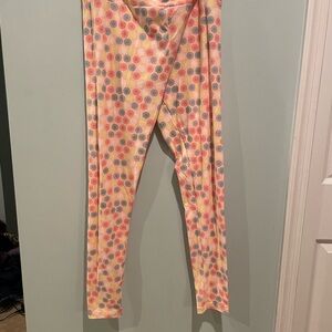 LuLaRoe Pink and Yellow Leggings Vibrant Pattern